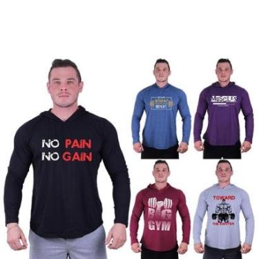 Imagem de Kit 5 Camisetas Manga Longa com Touca Longline Estampada Treino Academia Lazer Casual-Masculino