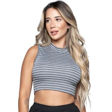 Imagem de Cropped Canelado Bella Fiore Modas Regata Gola Alta Blusa Garrafinha, 