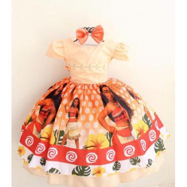 Imagem de Vestido Infantil Tematico Moana Com Tiara - Pingo de Gente, Azul, 4