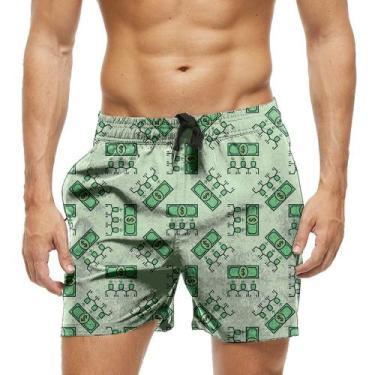 Imagem de Short Praia Shorts Banho Bermuda Verão Dinheiro Money Lucro Green 1321