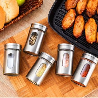 Imagem de Kit 6 Potes Porta Tempero Condimentos Inox Bene Casa