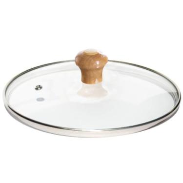 Imagem de Escolha sua Tampa De Vidro Temperado Para Panela E Frigideiras Com Pomel Puxador Madeira (26cm)