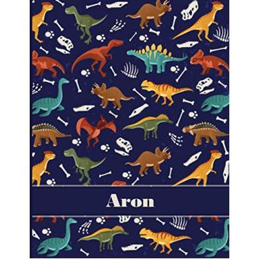 Imagem de Aron: Personalized Composition Notebook For Boys, Dinosaur Journal Lined , Wide Ruled Comp Book Kids Grades K-2,Preschool, Kindergarten (8.5'' x 11'') 110 Pages