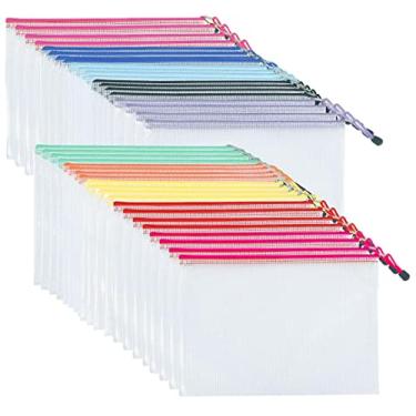 Imagem de Janisfirst Bolsa de documentos de malha com zíper, pastas de plástico com zíper, bolsa de documentos à prova d'água tamanho carta para materiais de escritório, artes e artesanato organizador de