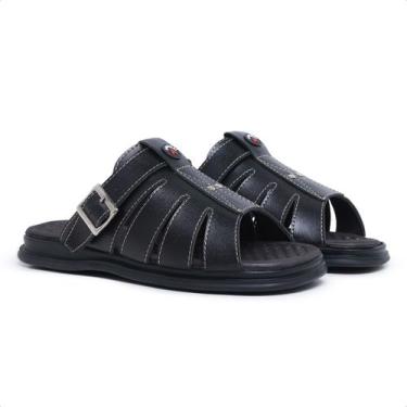 Imagem de Sandália de Couro PU Masculina - Borrasqui Outlet, Pretofosco, 39