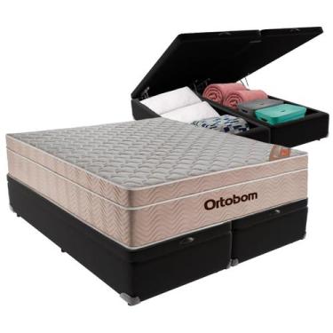 Imagem de Cama Box Baú Queen Preto + Colchão Airtech Molas Ensacadas Ortobom