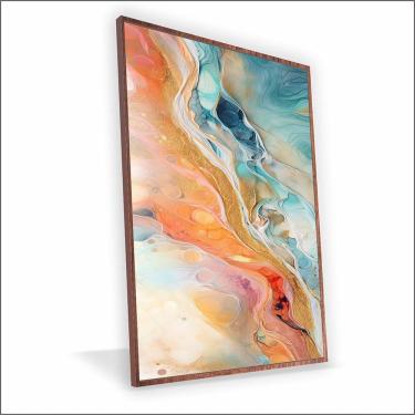 Imagem de Quadro Marmorizado Salmão Canvas Sem Vidro Tamanho-moldura 150x100 Caixa Cor Madeira