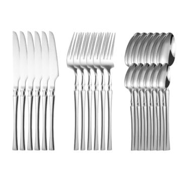 Imagem de Kit 24 Jogo De Talheres Aço Inoxidável 416 Cintura Fina Dourado(Prata(Kit 24))