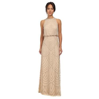 Imagem de Adrianna Papell Vestido feminino frente única com contas Art Déco, Nude., 46