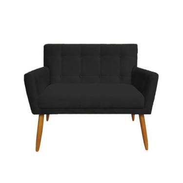 Imagem de Namoradeira Decorativa Onix Suede Preto 2 Lugares Pés Madeira Ms Decor