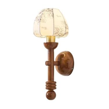 Imagem de Luminária de parede japonesa Wabi-Sabi Fabric Arts de 17,7 pol., luxuosa, para sala de estar, estudo, base vintage, para quarto, bar, sala de jantar, corredor (marrom)