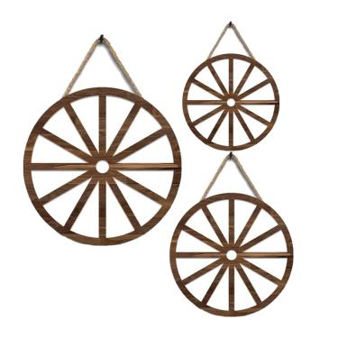 Imagem de 3 peças de decoração de parede de roda de carroça de madeira 30,5 cm, arte de parede de madeira ocidental antiga, casa de fazenda, decoração de quintal rústico, rodas decorativas de madeira para