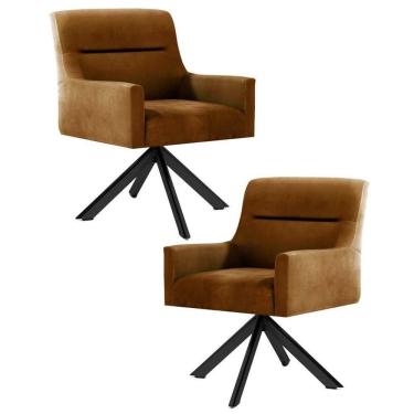 Imagem de Kit 2 Poltronas Decorativas Giratórias Base Eiffel Preto Angel B-262 Veludo Laranja - Domi