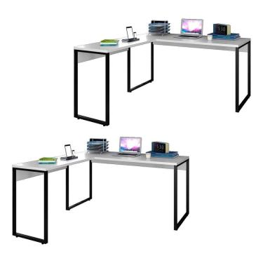 Imagem de Kit 2 Mesas De Escritório Em L 150X150 Studio Industrial M18 Branco - Mpozenato