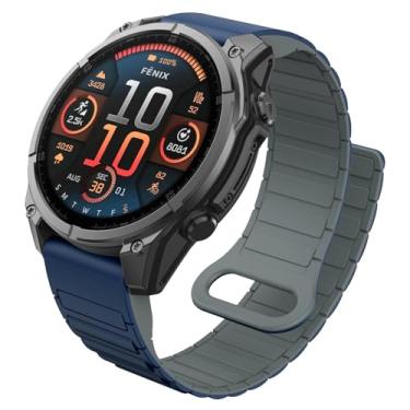 Imagem de MYSNBKN Pulseiras de relógio compatíveis com Garmin Fenix 8 de 47 mm/Fenix 7/Fenix 6, pulseira magnética de silicone dupla face de 22 mm para relógio inteligente Garmin Fenix 7 Pro/Fenix 6 Pro/Fenix 5