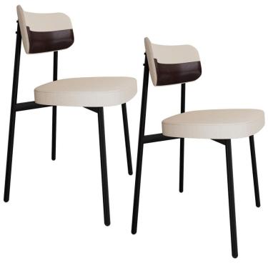 Imagem de Kit 02 Cadeiras Estofada Para Sala De Jantar Astrid Preto C01 Linho Palha Courino Café - Lyam Decor