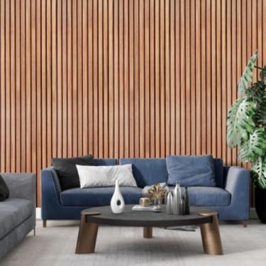 Imagem de Papel de Parede Madeira Ripado Texturizado PREMIUM 5 metros = 1 Rolo de 5m X 45cm Autocolante Salas e Quartos