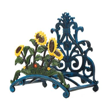 Imagem de Sungmor Suporte de mangueira de jardim resistente de ferro fundido - Suporte de mangueira de água decorativo pintado à mão com girassol montado na parede - Suporte de mangueira suspenso para decoração