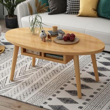 Imagem de Mesa de café oval, com pernas de madeira maciça, mesa lateral de madeira moderna, com balde de mesa, para a mesa central da sala de estar, C, 120 * 60 * 43cm