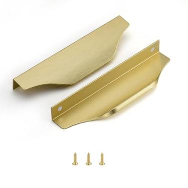 Imagem de sunlithor Puxadores de dedo para armário de cozinha puxadores de gaveta de baixo perfil cômoda banheiro longo armário puxadores de armário alumínio pacote com 10 latão 15 cm fácil instalação