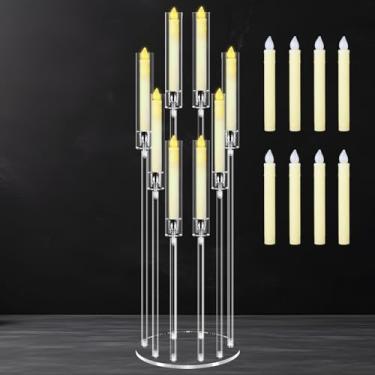Imagem de Cheloment Candelabro de acrílico de 5 braços para mesas, suporte de vela transparente de 99 cm de altura para jantar de casamento e decoração de casa, castiçal com velas de LED