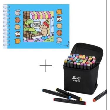 Imagem de Kit Caderno de Colorir Bobbie Goods + Kit Canetinha Duas Pontas Com 48