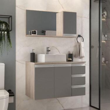 Imagem de Conjunto Gabinete Banheiro Prisma 80cm Gabinete + Cuba + Espelheira Co