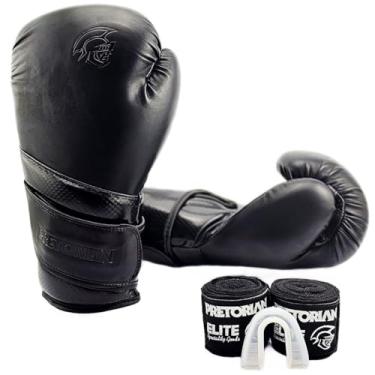 Imagem de Kit Muay Thai Boxe Luva Pretorian Elite + Bandagem + Bucal (Preto, 14oz)