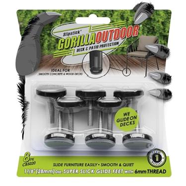 Imagem de Slipstick Niveladores De Móveis Ajustáveis Gorilla Outdoor (Pacote Com 8) - À Prova Intempéries, Parafusos Para Deslizar Nas Pernas Cadeiras, Mesas E Pés, 1-1/8", Rosca M6