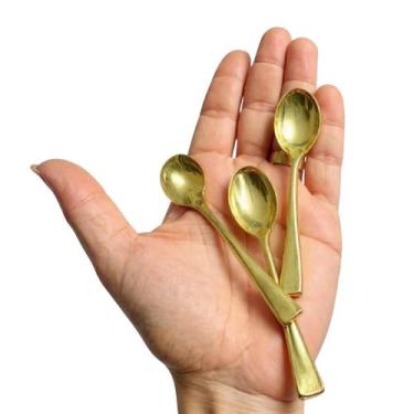 Imagem de Kit Com 20 Mini Colher Dourada Descartável Plástico 10Cm - Aidan