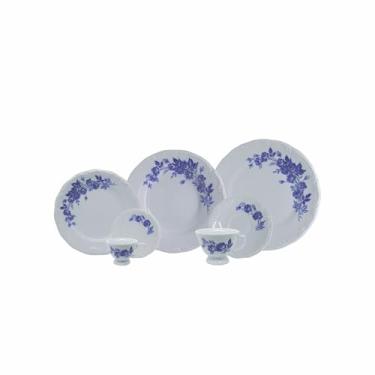 Imagem de Serviço de Jantar, Chá e Café 42 Peças em Porcelana, Com Relevo Pomerode, Decoração Cora, Azul, Porcelana Schmidt