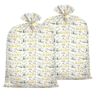 Imagem de 2 peças 203.2 cm x 152.4 cm grande chá de bebê sacos de presente jumbo saco de presente extra grande folhas de eucalipto design feriado gênero revelar lembrancinhas de festa Oh carrinhos de bebê