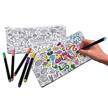 Imagem de VHALE Pacote Com 2 Estojos Para Colorir, Lápis E Canetas, Bolsa Zíper, Artesanato Em Sala De Aula, Brinquedos Viagem, Lembrancinhas Festa Crianças (Grande Pequeno)