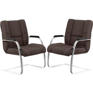 Imagem de Kit 02 Cadeiras De Escritório Tecido Sintético Marrom