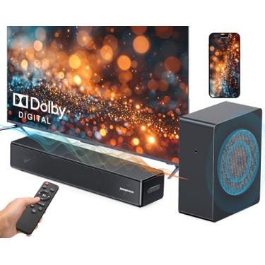 Imagem de GEOYEAO Barra de som de 2,1 canais com subwoofer, barras de som Dolby Digital de 100 W, alto-falante de TV, sistema de som surround de áudio para home theater, HDMI eARC/Bluetooth/DSP/controle remoto