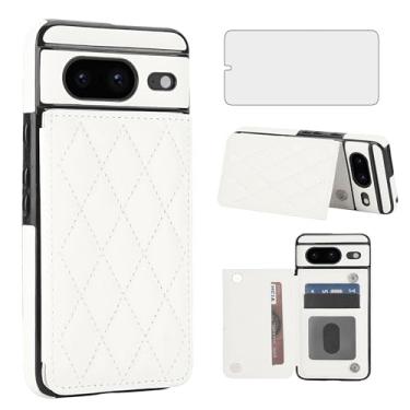 Imagem de Asuwish Capa de celular para Google Pixel 8 5G com protetor de tela de vidro temperado e suporte de cartão de crédito RFID de couro com compartimento para suporte, acessórios robustos para celular