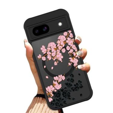Imagem de OOK Capa para Google Pixel 8A 6,1 polegadas (compatível com MagSafe) design de flores florais capa de telefone translúcida TPU macio + PC rígido antiarranhões à prova de choque magnético bonito capa