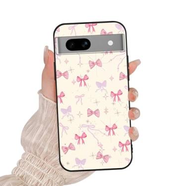 Imagem de Zrutru Linda capa de telefone com laço rosa estrela para Google Pixel 7A 5G 6,1 polegadas, desenho kawaii, padrão de laço, design estético, capas de silicone macio TPU fino à prova de choque capa de