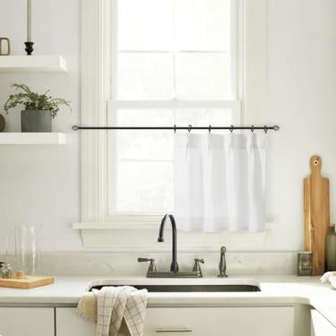 Imagem de Cortinas curtas estilo casa de fazenda moderna Boho Pinch Pinch 30,5 cm de comprimento de linho branco transparente para janela pequena janela de cozinha cortinas de café sobre a pia