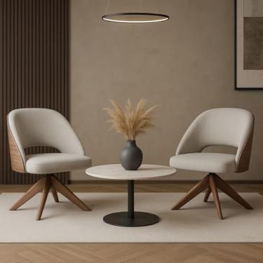 Imagem de Kit com 2 Poltronas PradaExclusiva com Base Giratória em Madeira Cor Castanho - Linho Palha