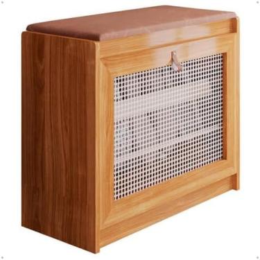 Imagem de Sapateira Banco Classic Retrô Para Hall De Entrada Quarto Madeira Maciça freíjo moderna oferta de madeira (marrom)