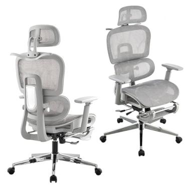 Imagem de Cadeira de Escritório, Design Ergonômico com Suporte Lombar Independente, Malha Respirável, Encosto de Cabeça Ajustável e Encosto do Assento com Altura Regulável (Cinza)