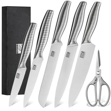 Imagem de Conjunto de facas de cozinha, 6 facas de cozinha profissionais ultra afiadas, conjunto de facas de chef japonês de aço inoxidável de alto carbono com cabo ergonômico para casa e cozinha