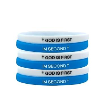 Imagem de God is First I am Second Pulseiras de silicone com versículo da Bíblia Cristã Pulseiras de Borracha Religiosas Cristãs Pulseira para Homens e Mulheres, Bouncy, Silicone, Sem Pedra Preciosa