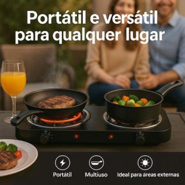 Imagem de Fogareiro 2 Bocas Grelha Elétrico 110v 2000w Preto Viagens Cozinhas Ca