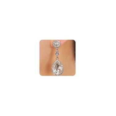 Imagem de Chargances Brincos elegantes de gota de cristal para casamento com strass cintilante, bijuteria para noivas, presente para mulheres, open size, Strass, Cristal