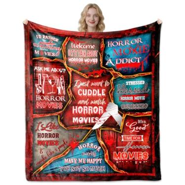 Imagem de NANISKA Presentes de filmes de terror, cobertor de filme de terror 127 x 152 cm, presentes de filmes de terror para mulheres/homens, cobertor para assistir filmes de terror, decoração de festa de