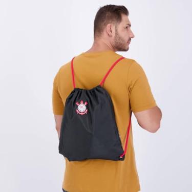 Imagem de Mochila Saco Corinthians Esportiva Preta e Vermelha
