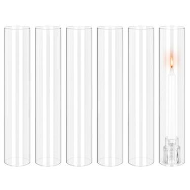 Imagem de 24 peças de suporte de vela Hurricane, 5 cm L x 40 cm A, manga cilíndrica de vidro de extremidade aberta, suporte de vela de cilindro de vidro transparente, tampa de tubo de chaminé de chama aberta