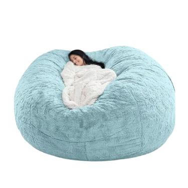 Imagem de Capa de sofá tipo pufe lavável, capa para cadeira, cama e sofá grandes, espreguiçadeira de pele sintética para sala de estar, decoração (sem enchimento)(Sky Blue,7ft)